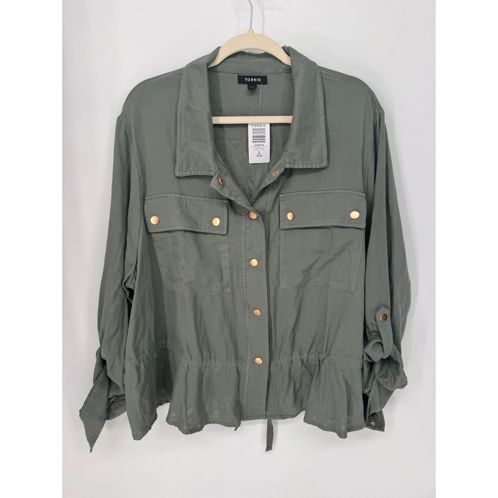 Torrid Utility Jacket Womens 2X Green NWT Relaxed Peplum Agave Drawstring Fall